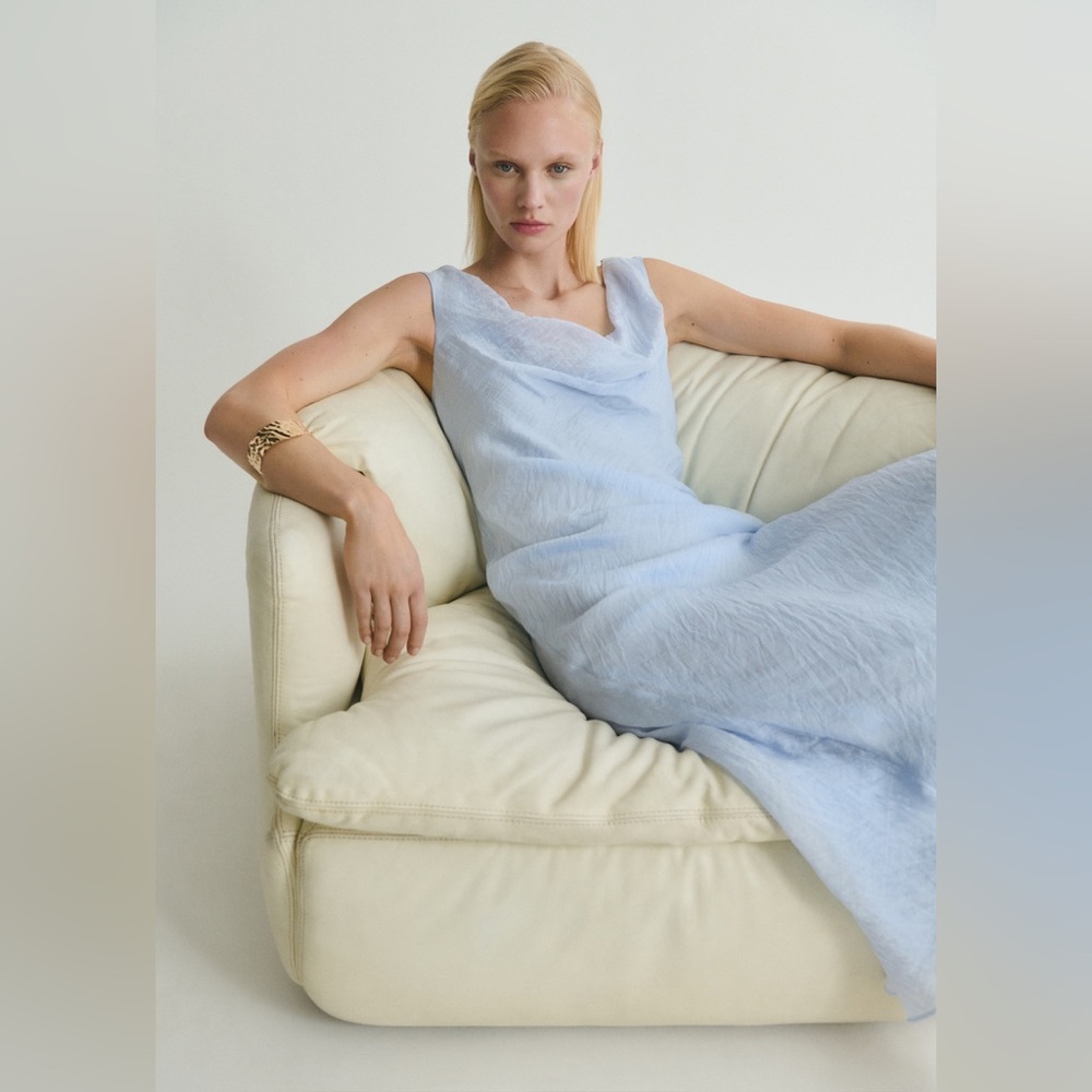 MANGO Light Blue Midi / Maxi Draped Neckline Dress